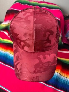 Maroon, subtle camo print, Trucker Hat with messy bun back